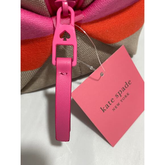 Kate Spade Stripe Logo Canvas Large Cosmetic Case Travel Makeup Bag - Picture 6 of 8